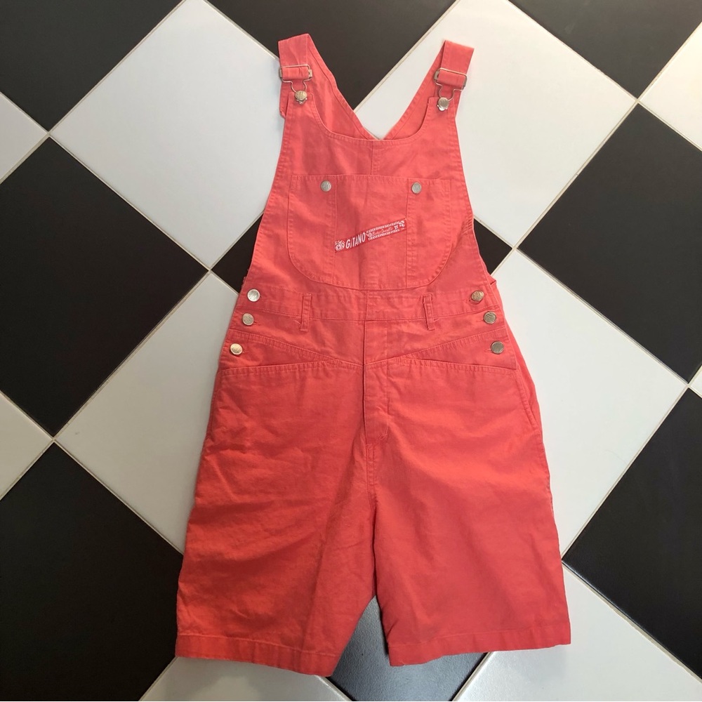 Vintage 80s 90s Gitano Overalls Coral Salmon Shortalls Romper no stretch size S